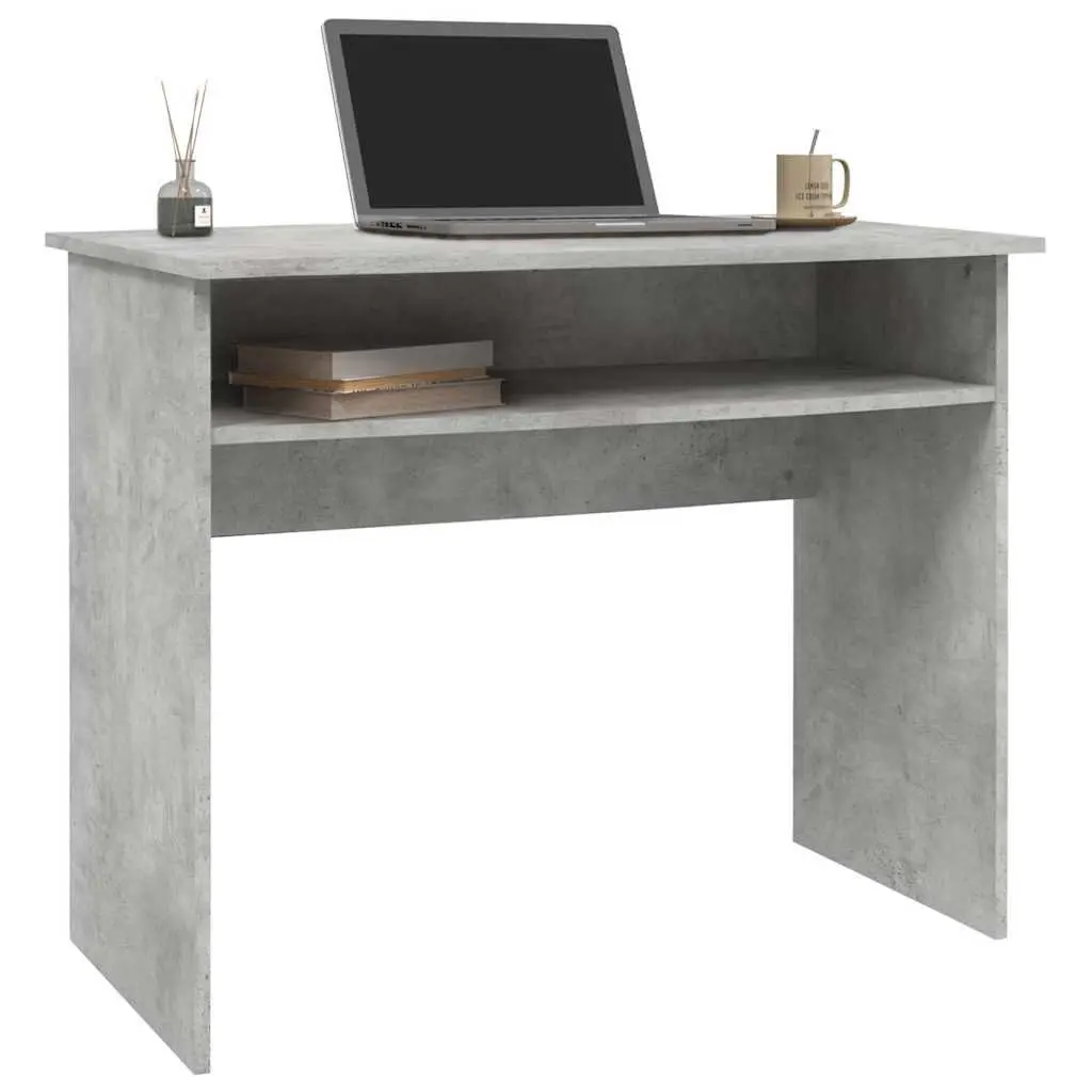 Computer Desk Office Study Workstation 90cm Grey Engineered Wood Storage Shelf