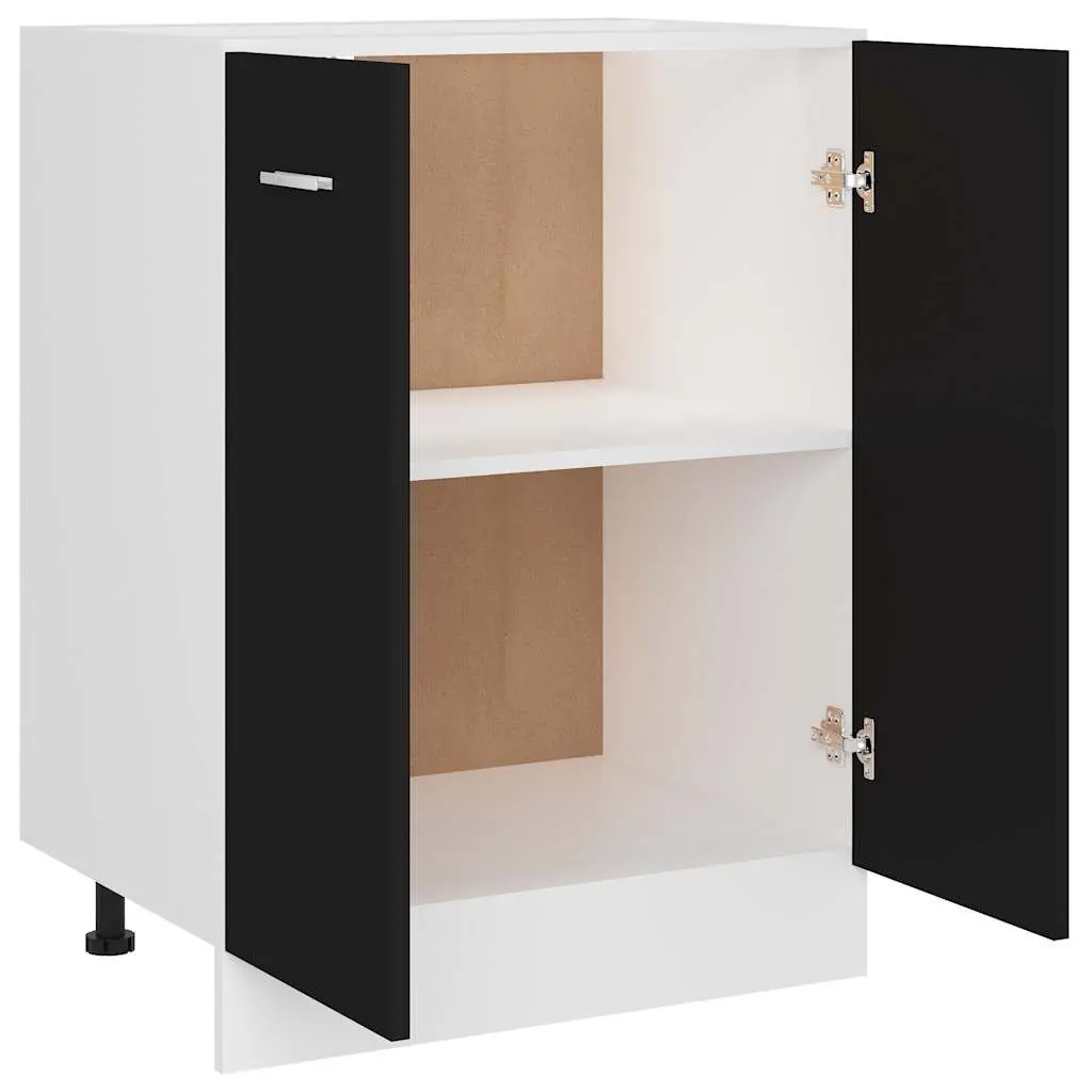 Kitchen Cupboard Storage Unit Black 60x46x81.5cm with 2 Doors and 2 Shelves for Organising Kitchen Space