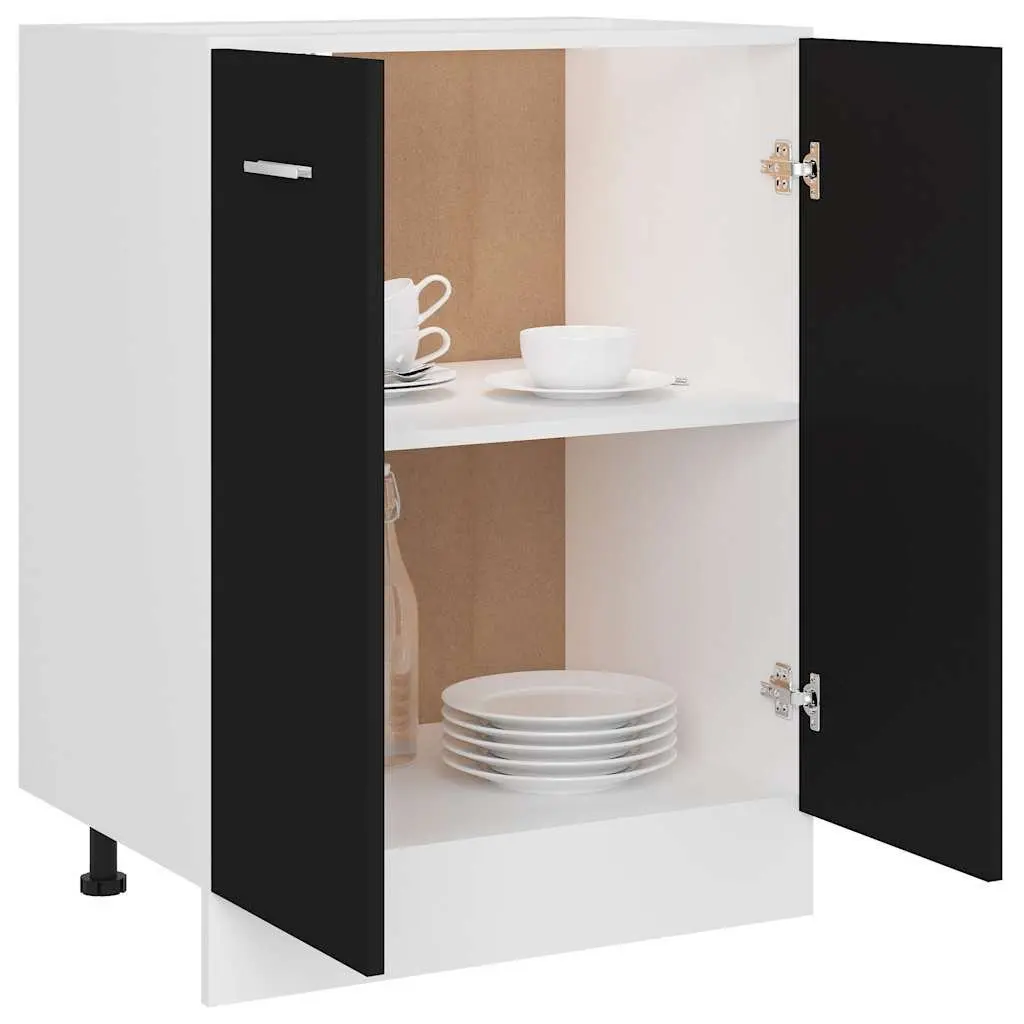 Kitchen Cupboard Storage Unit Black 60x46x81.5cm with 2 Doors and 2 Shelves for Organising Kitchen Space