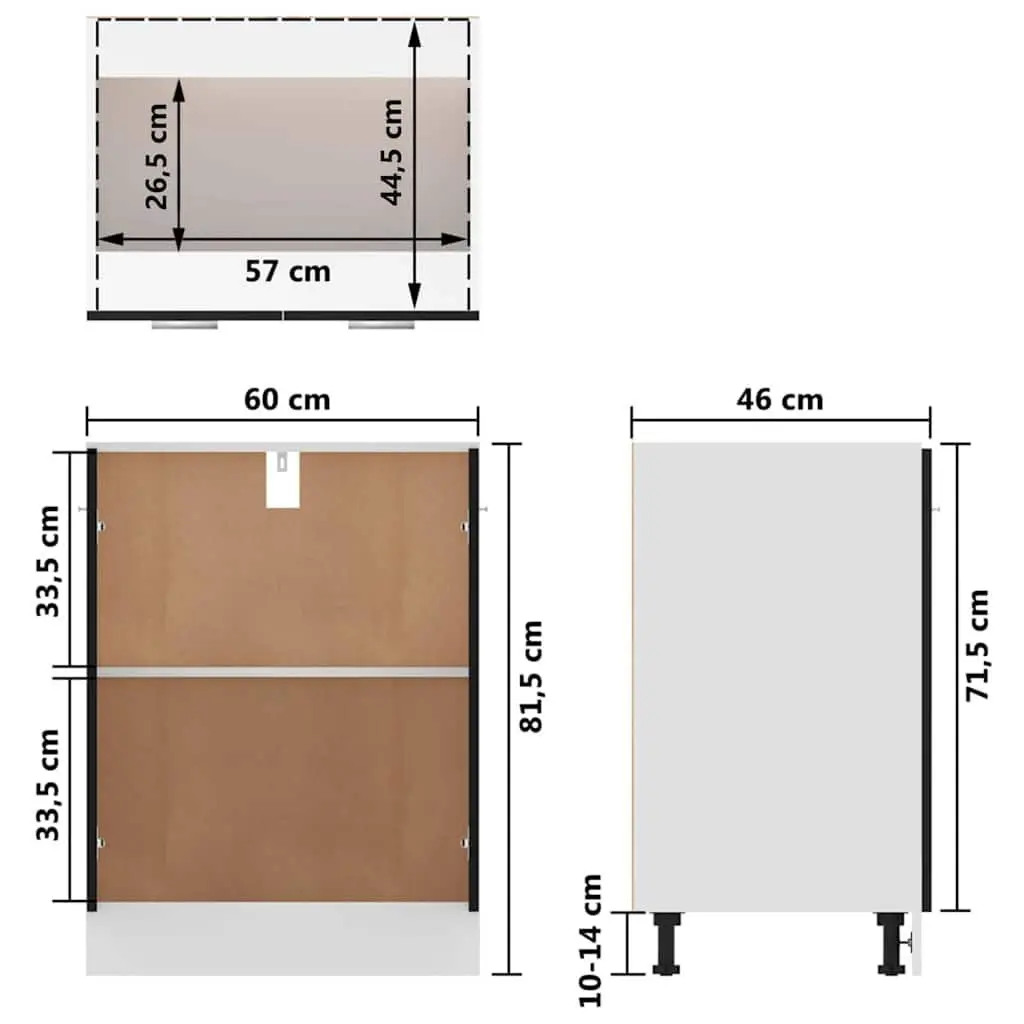 Kitchen Cupboard Storage Unit Black 60x46x81.5cm with 2 Doors and 2 Shelves for Organising Kitchen Space