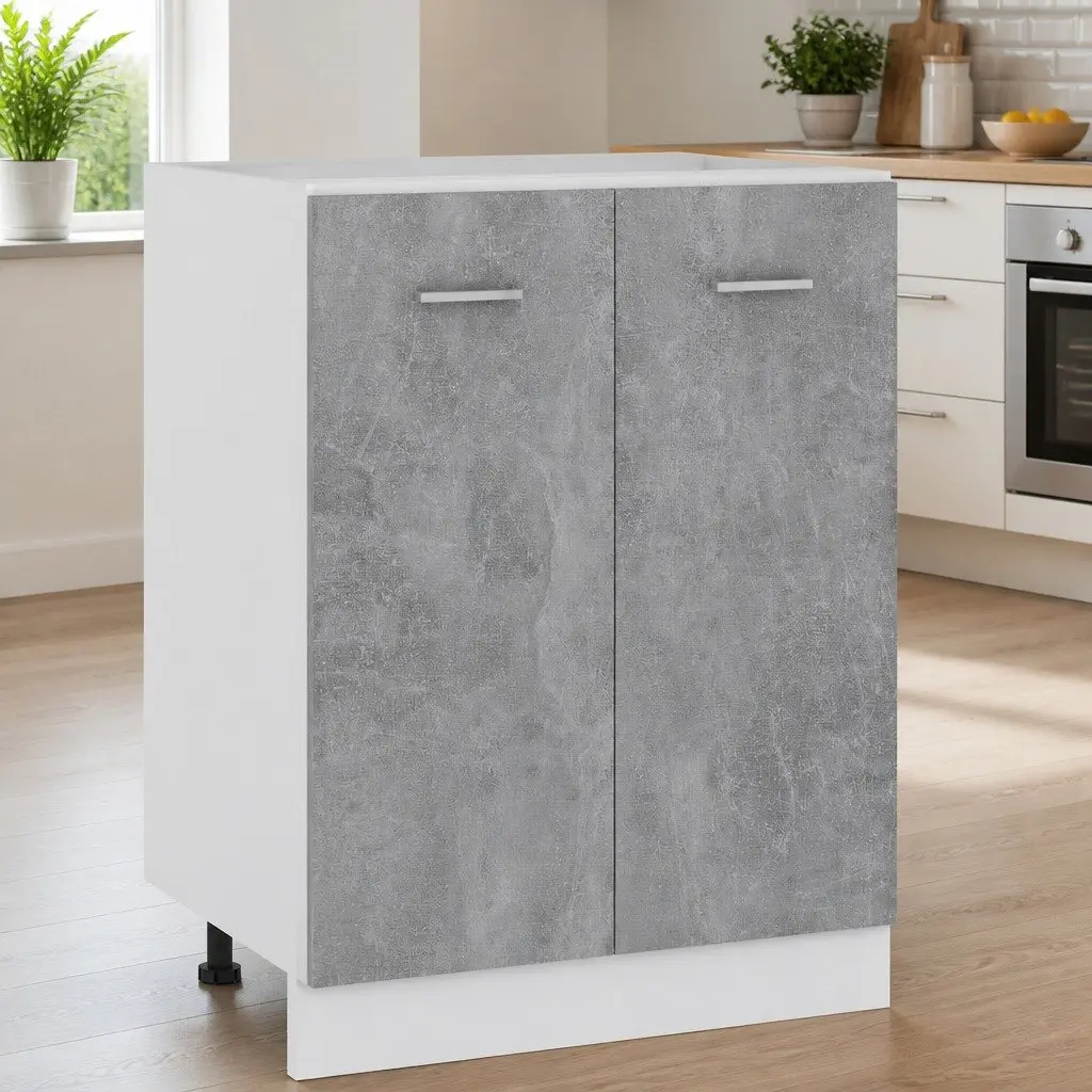 Bottom Kitchen Cabinet Grey Storage Cupboard Engineered Wood 60W x 46D x 81.5H cm