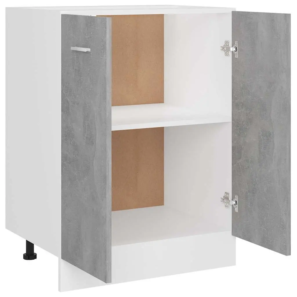 Bottom Kitchen Cabinet Grey Storage Cupboard Engineered Wood 60W x 46D x 81.5H cm