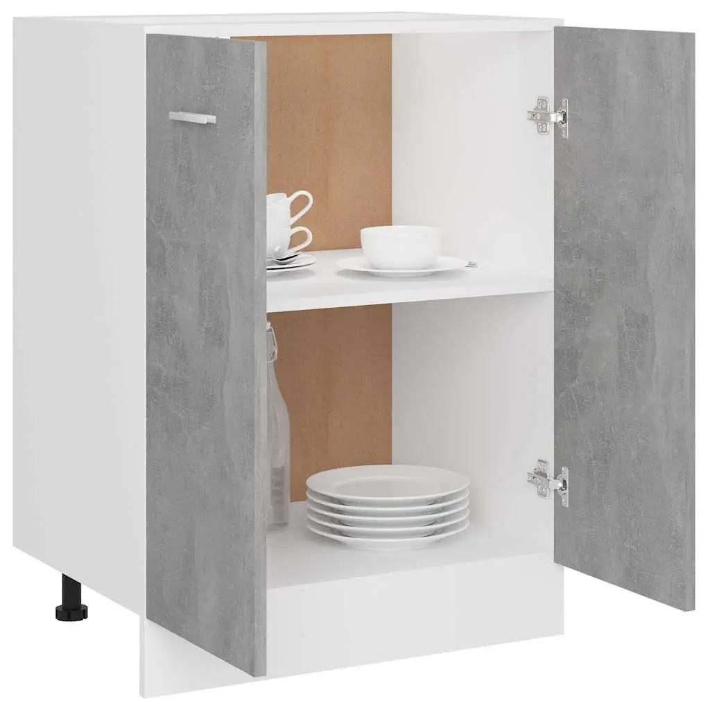 Bottom Kitchen Cabinet Grey Storage Cupboard Engineered Wood 60W x 46D x 81.5H cm