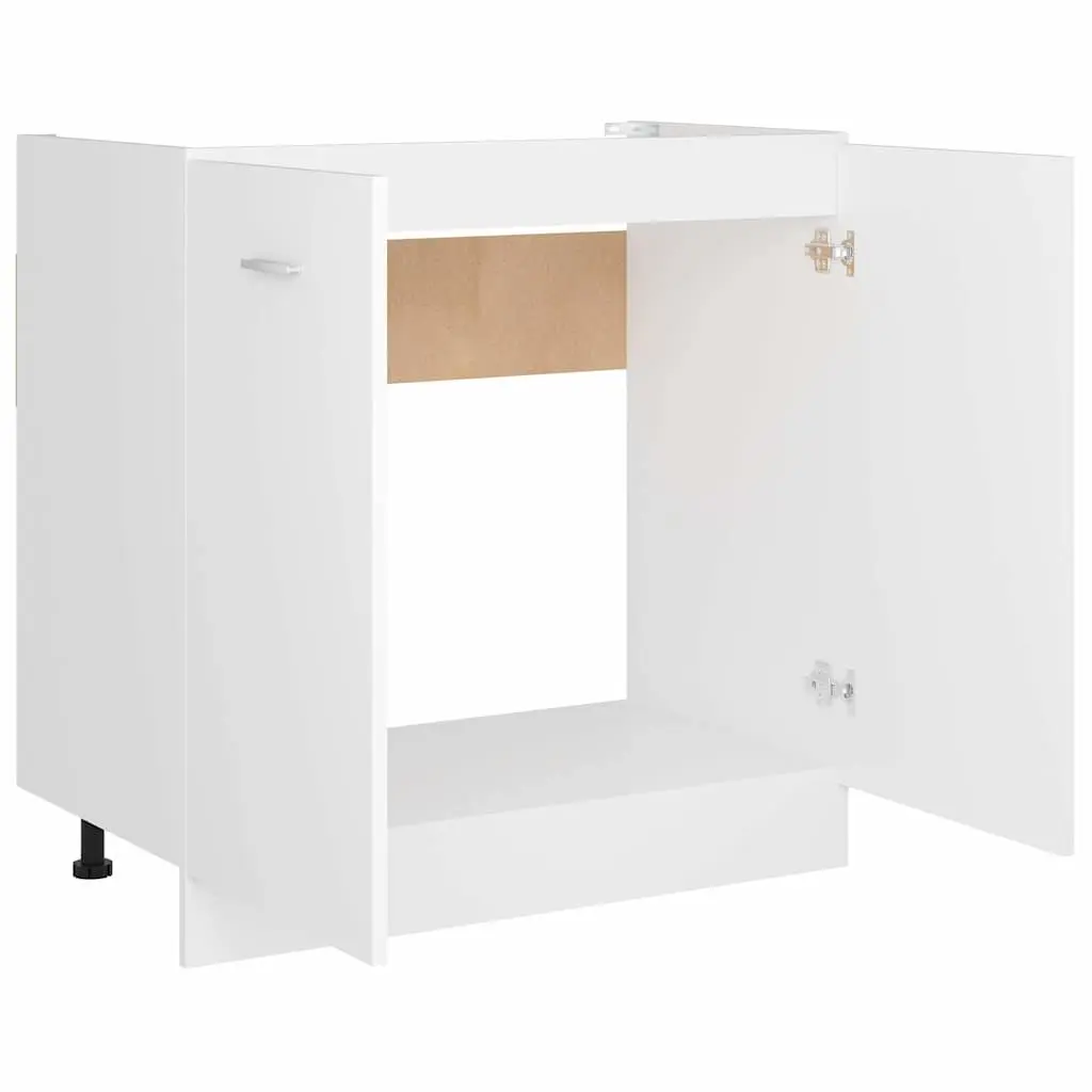 White Engineered Wood Sink Cabinet 80cm Wide for Kitchen Storage and Organiser