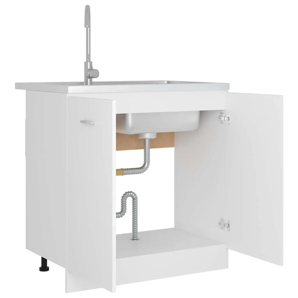 White Engineered Wood Sink Cabinet 80cm Wide for Kitchen Storage and Organiser