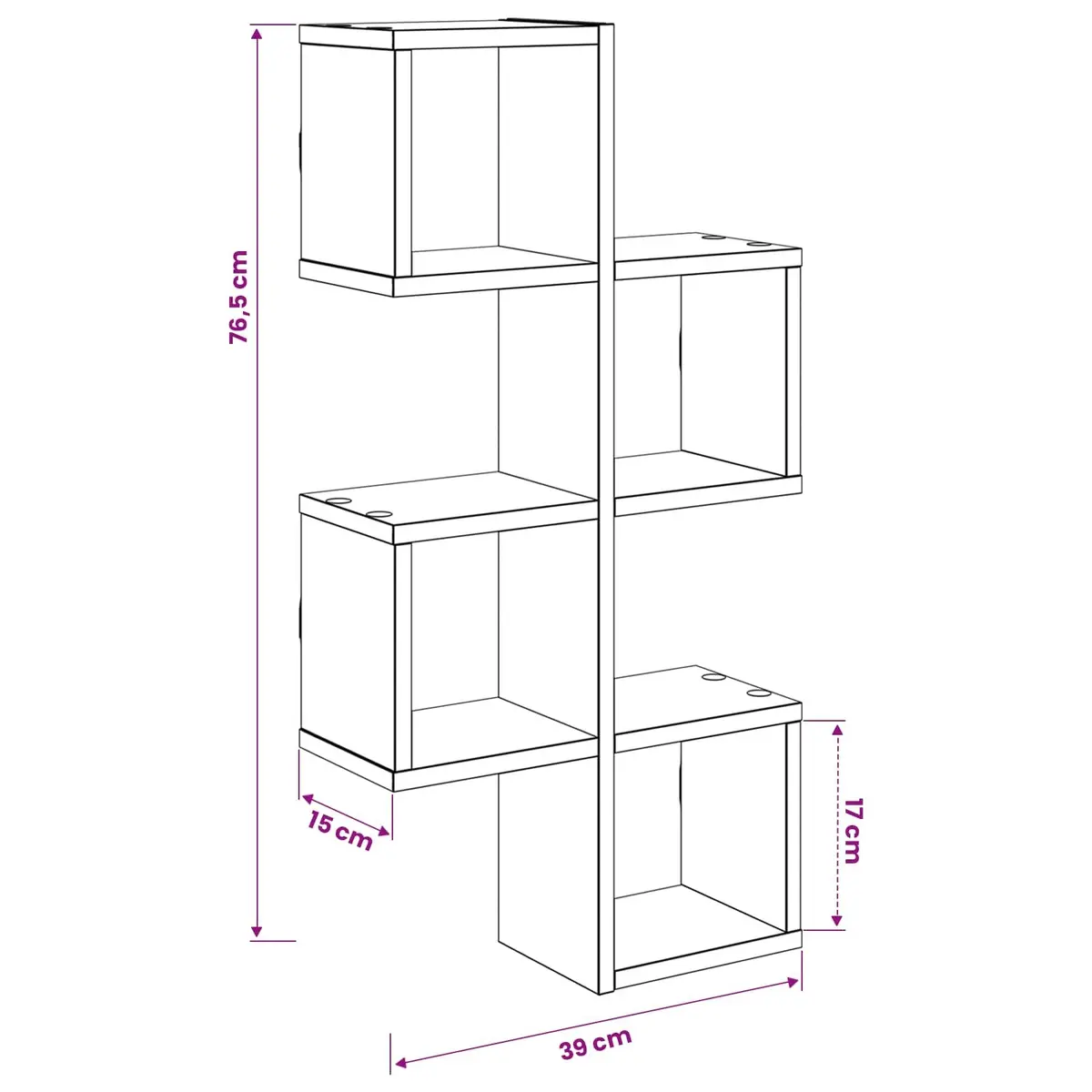 Wall Shelf Wall-Mounted Brown Sonoma Oak 39cm W x 15cm D x 76cm H Storage Display Unit