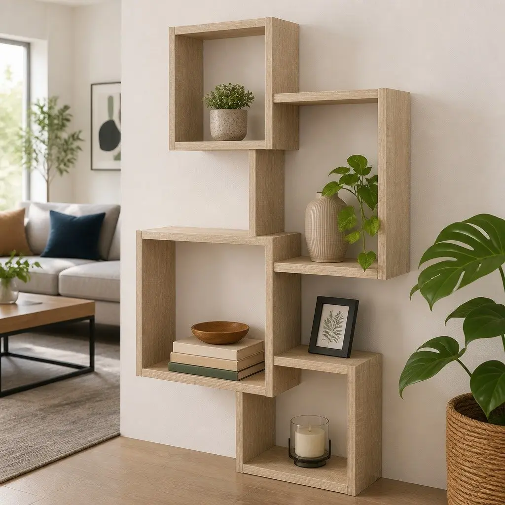 Wall Cube Shelves Brown Sonoma Oak Modern Display Storage Organiser Living Room Bedroom Workspace 64 x 13.5 x 91.5 cm