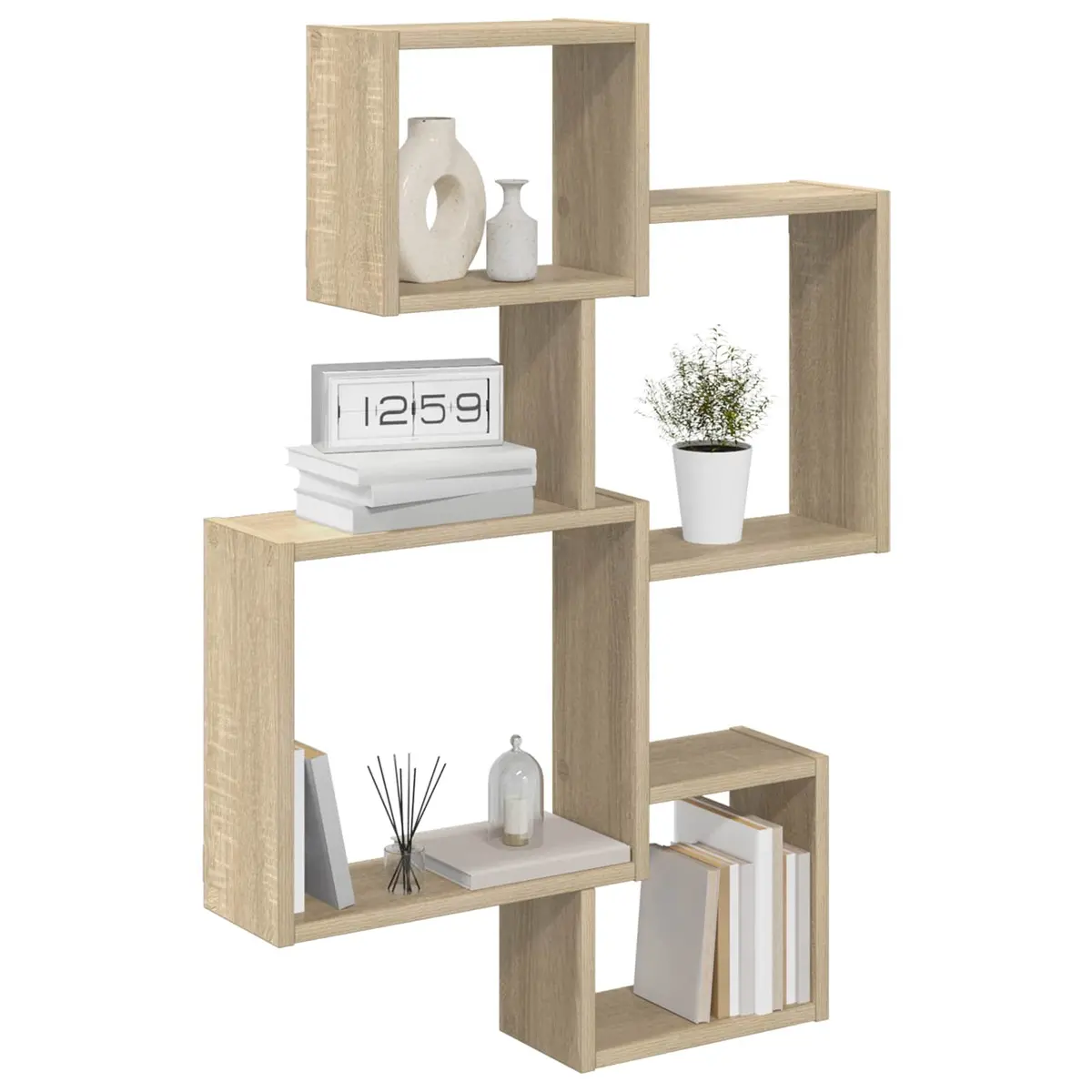 Wall Cube Shelves Brown Sonoma Oak Modern Display Storage Organiser Living Room Bedroom Workspace 64 x 13.5 x 91.5 cm