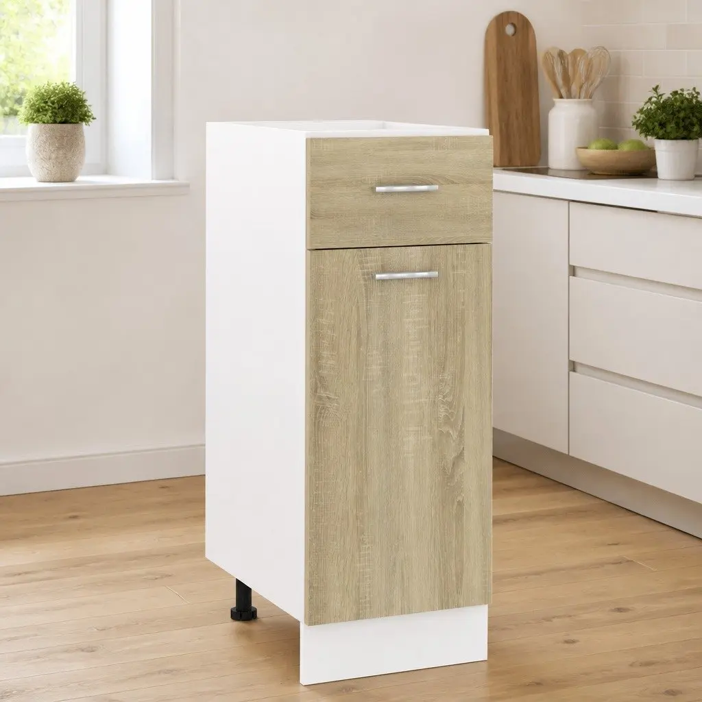 Drawer Bottom Cabinet Kitchen Storage Cupboard Brown Engineered Wood 30W x 46D x 81.5H cm