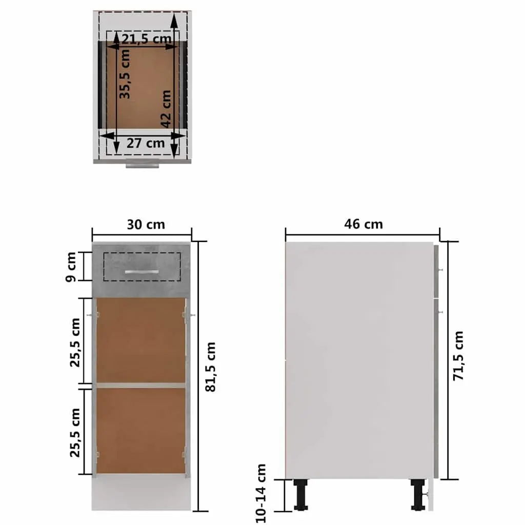 Drawer Bottom Cabinet Grey Kitchen Storage Cupboard Shelves Door Organiser