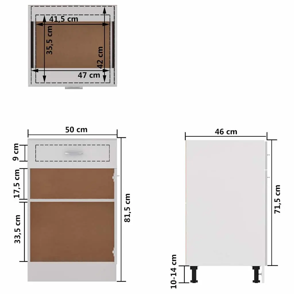 Kitchen Storage Cabinet White Drawer Shelves Engineered Wood 50x46x81.5cm