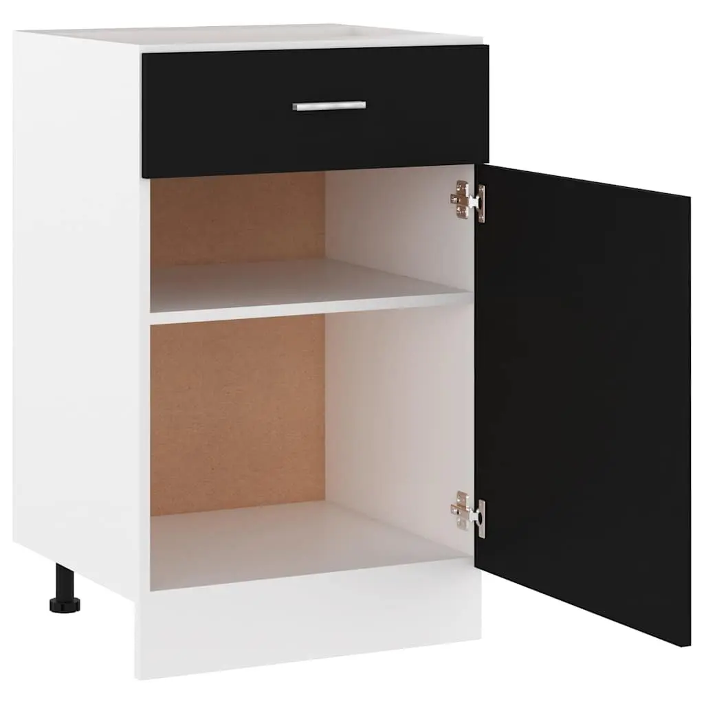 Drawer Bottom Cabinet Kitchen Storage Cupboard Black Engineered Wood Furniture
