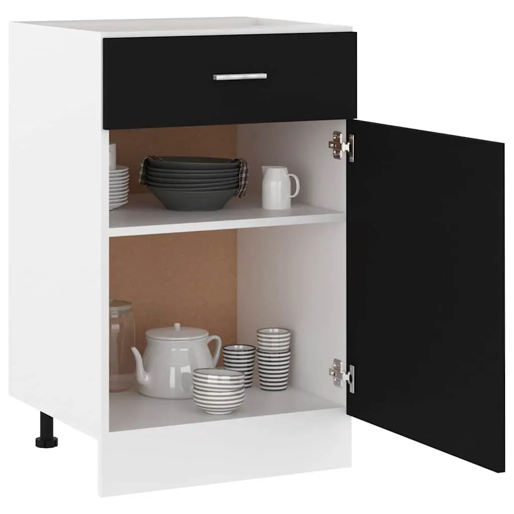 Drawer Bottom Cabinet Kitchen Storage Cupboard Black Engineered Wood Furniture