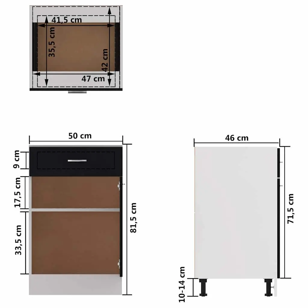 Drawer Bottom Cabinet Kitchen Storage Cupboard Black Engineered Wood Furniture