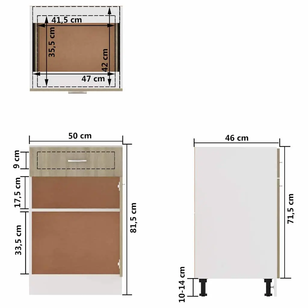 Brown Kitchen Drawer Bottom Cabinet
