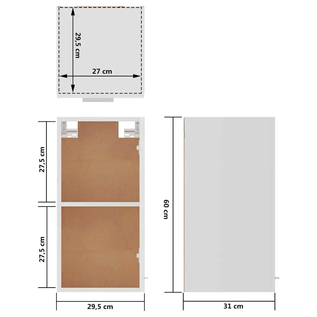 White Wall-Mounted Kitchen Cabinet Storage Unit 29.5x31x60cm Hanging Organiser