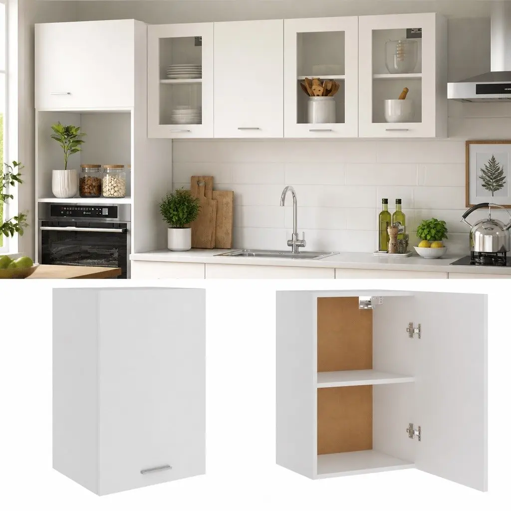 Hanging Kitchen Cabinet White Wall Mounted Storage Cupboard 39.5x31x60cm 2 Shelf