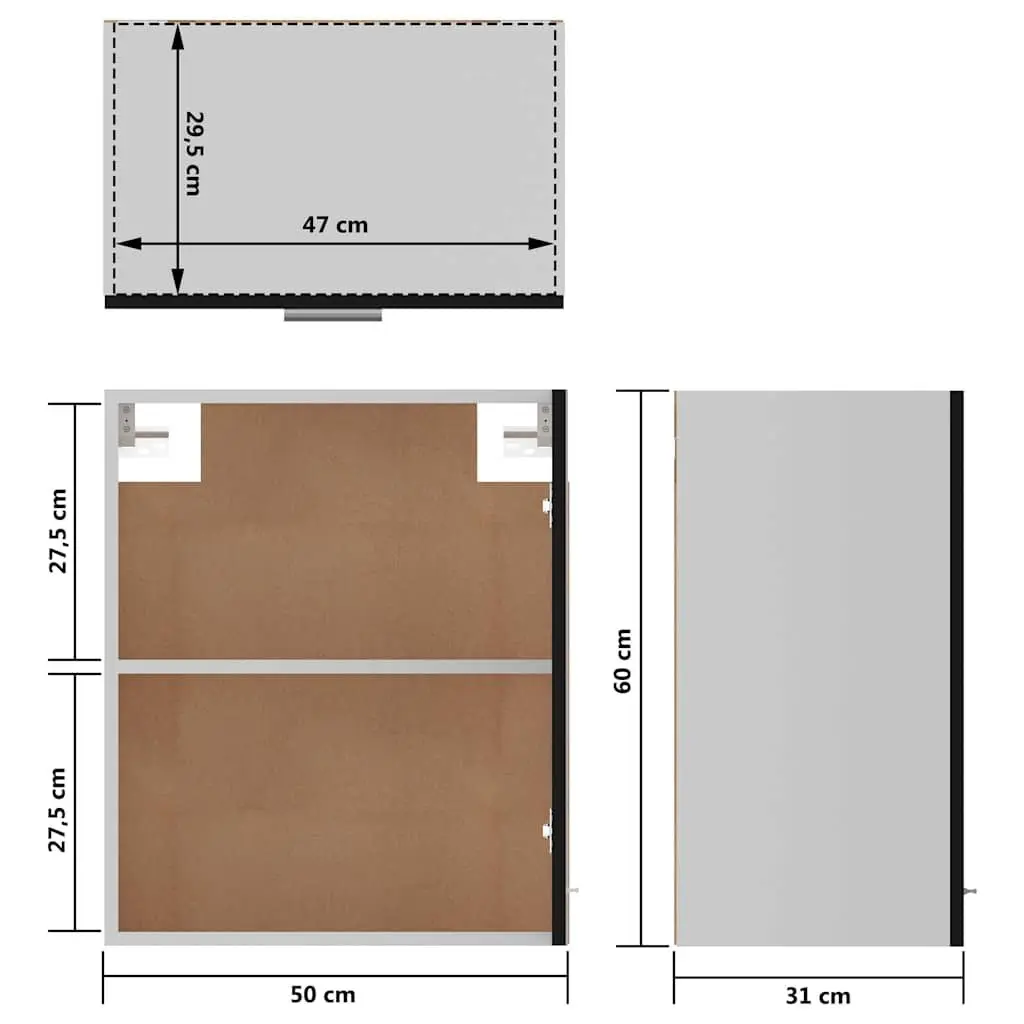 Hanging Kitchen Cabinet Black Wall Mount Storage Cupboard Engineered Wood