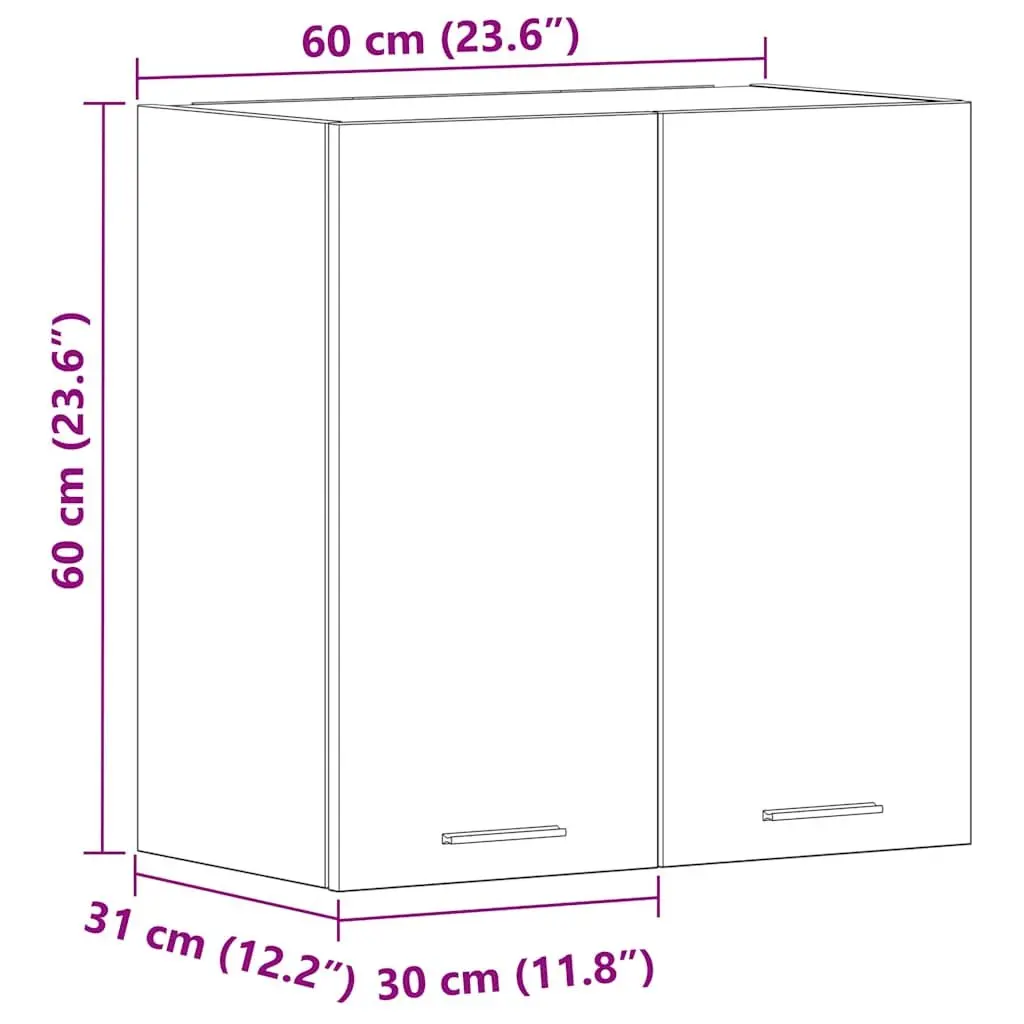 Hanging Kitchen Cabinet Wall-Mounted Storage White Engineered Wood Shelves 60cm