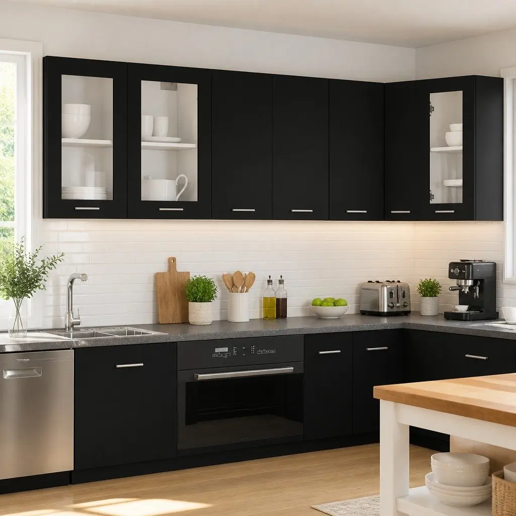 Black Engineered Wood Hanging Cabinet