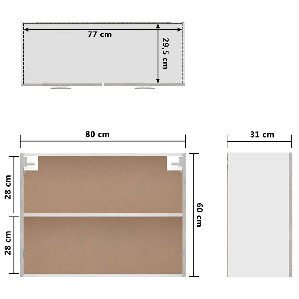 Hanging Kitchen Cabinet Grey Storage Unit Two Doors Shelves Engineered Wood