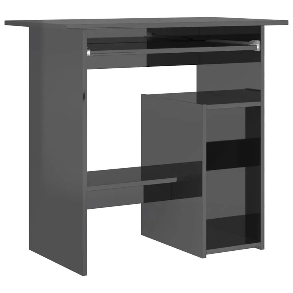 Office Desk for Home Office Grey High Gloss Computer Workstation with Keyboard Tray 80 x 45 x 74 cm