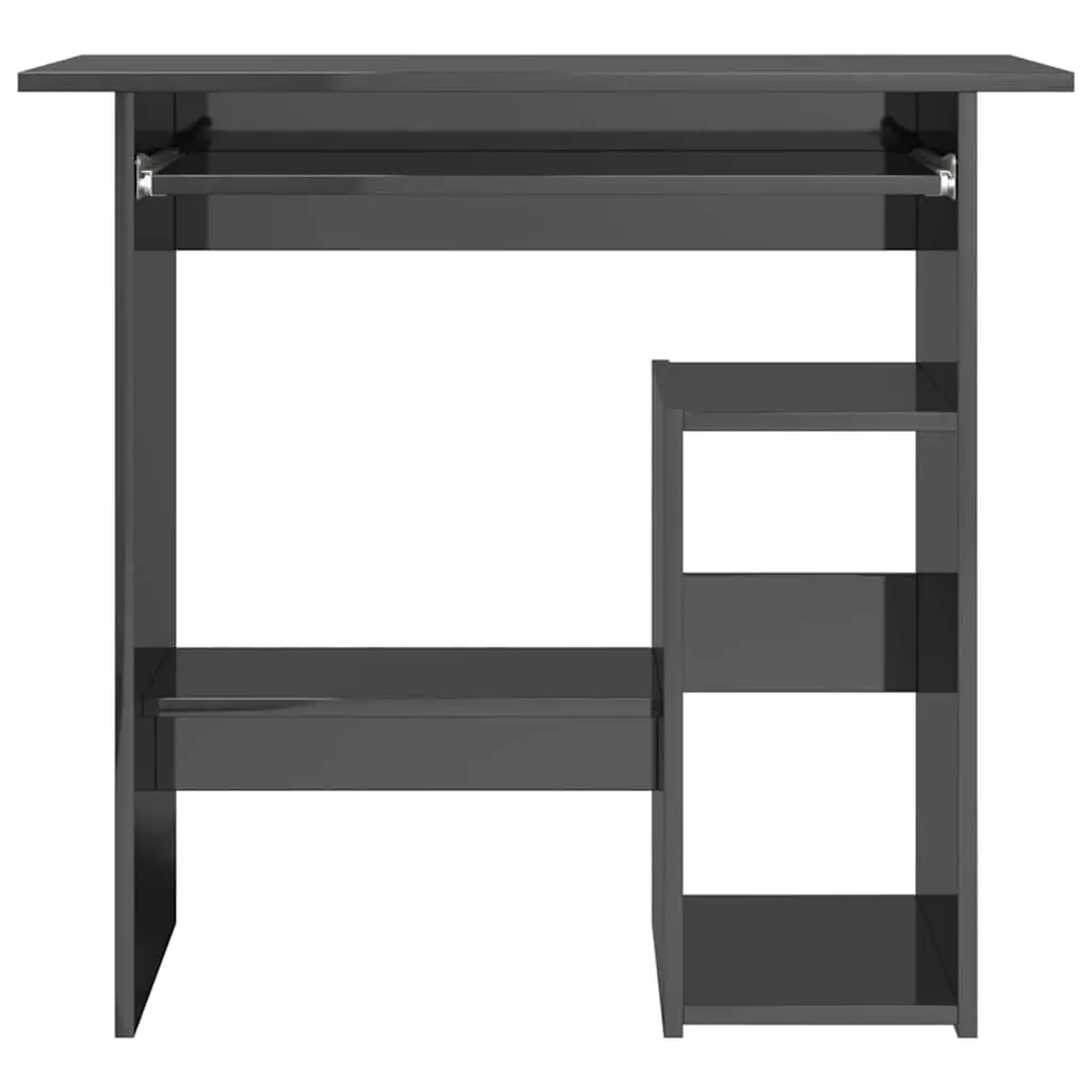 Office Desk for Home Office Grey High Gloss Computer Workstation with Keyboard Tray 80 x 45 x 74 cm