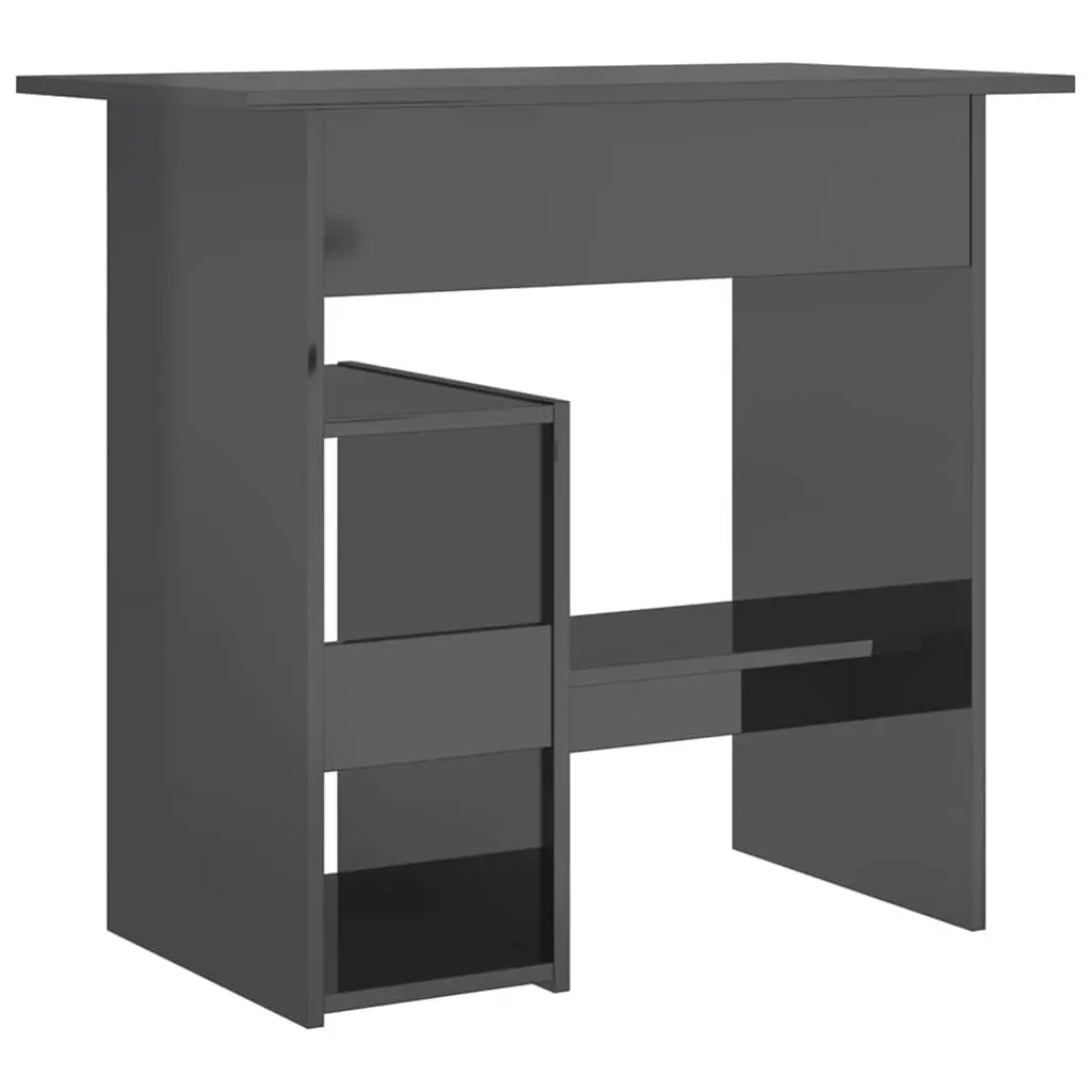 Office Desk for Home Office Grey High Gloss Computer Workstation with Keyboard Tray 80 x 45 x 74 cm