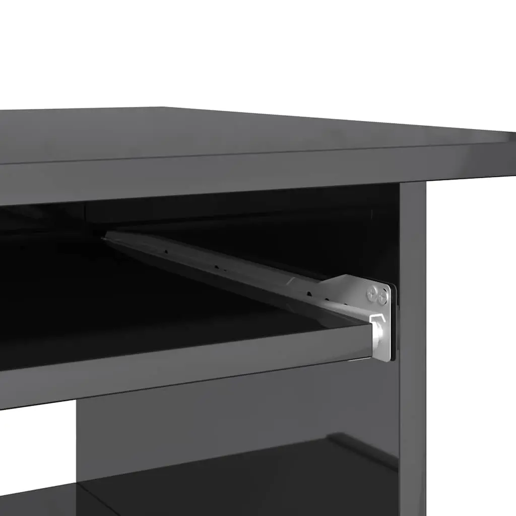 Office Desk for Home Office Grey High Gloss Computer Workstation with Keyboard Tray 80 x 45 x 74 cm