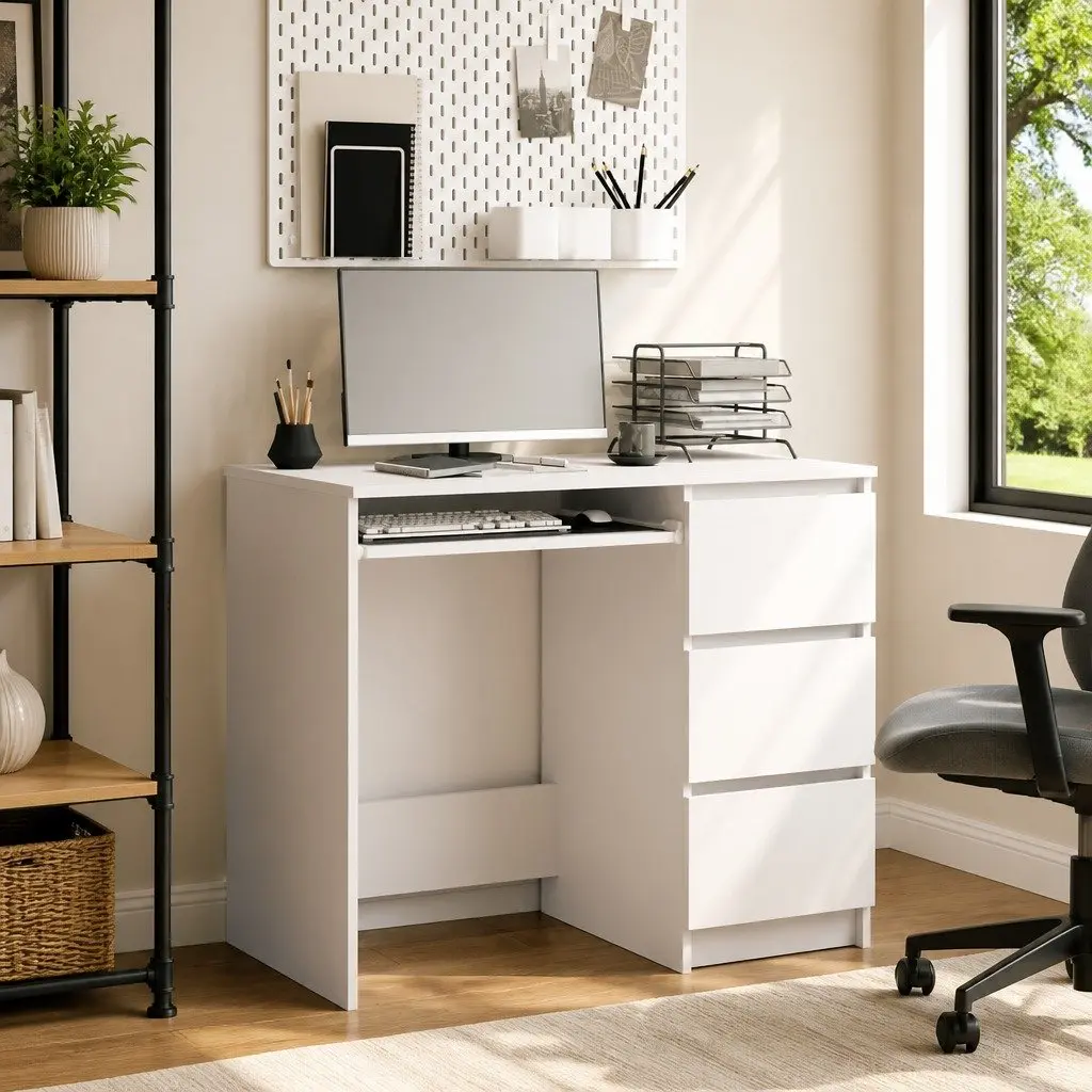 90cm White Engineered Wood Desk