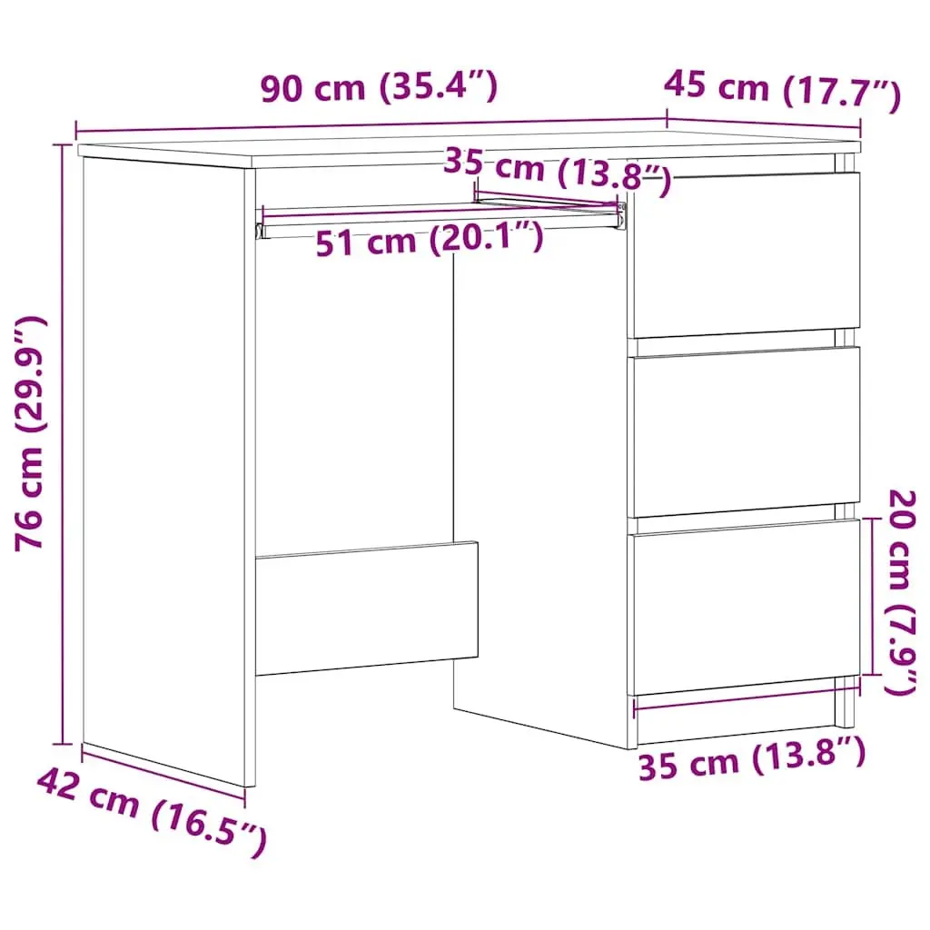 90cm White Engineered Wood Desk