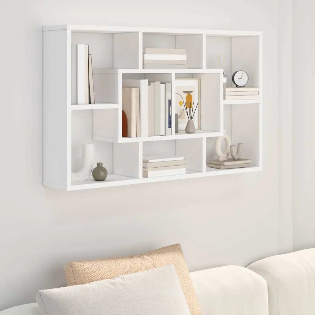 White Floating Wall Shelf with 8 Compartments