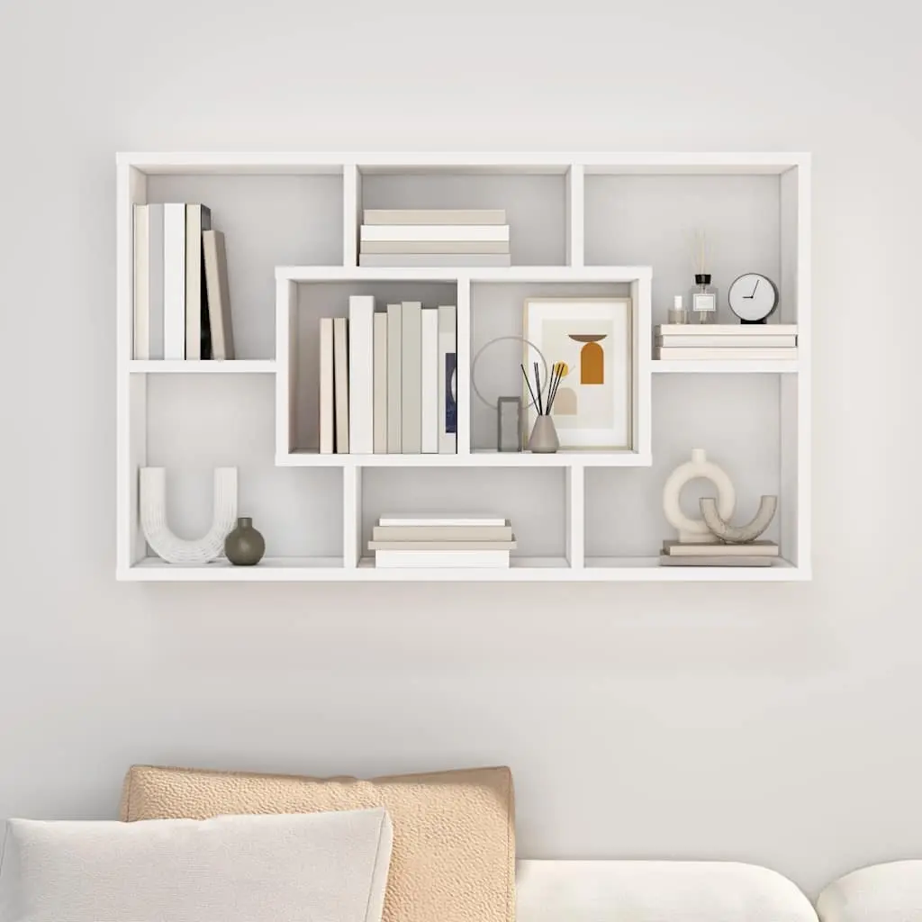 White Floating Wall Shelf with 8 Compartments