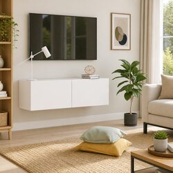 White Wall-Mounted TV Cabinet 100x30x30 cm with Drop-Down Doors
