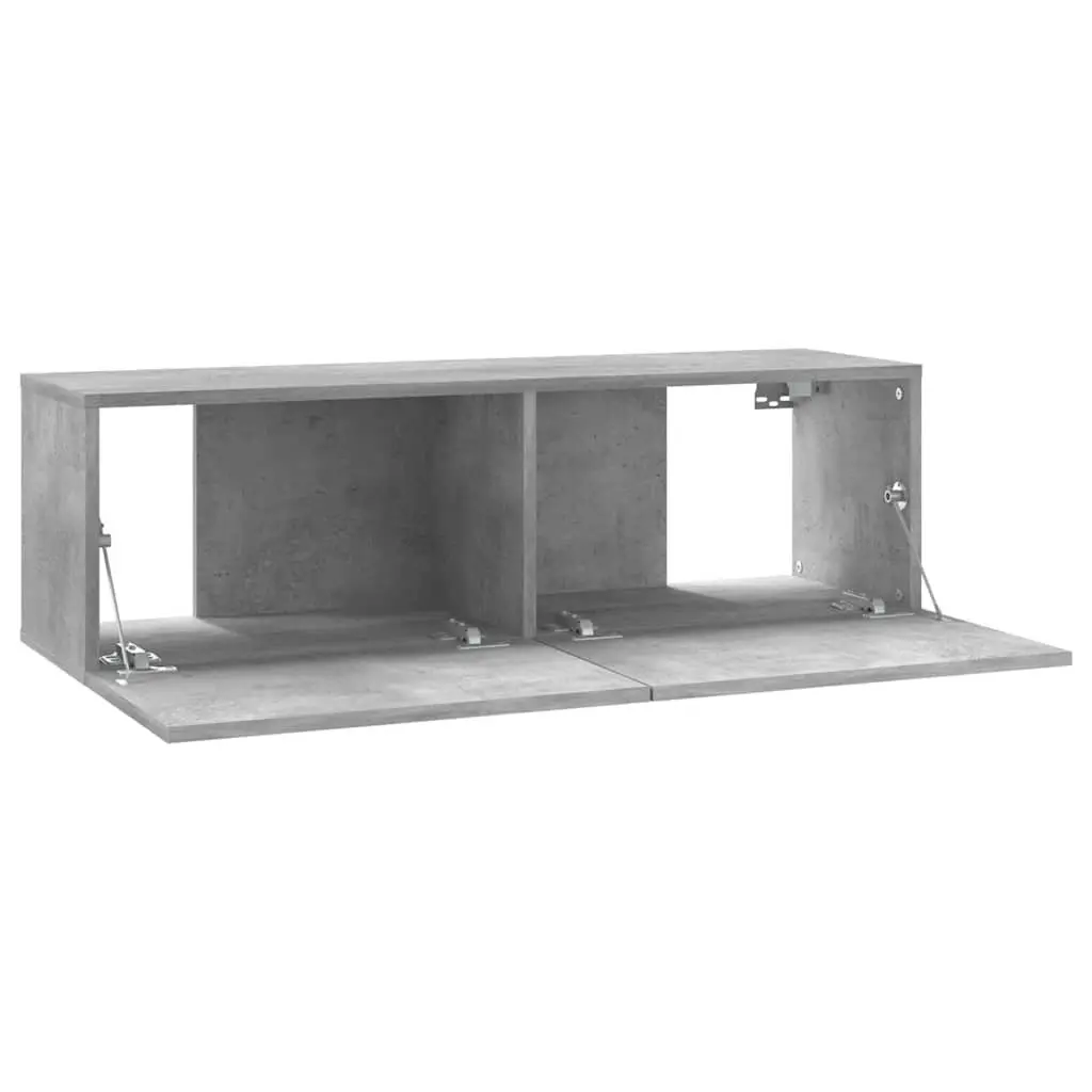 Grey Wall-Mounted Storage Unit with Drop-Down Doors for TV and Media 100x30x30 cm