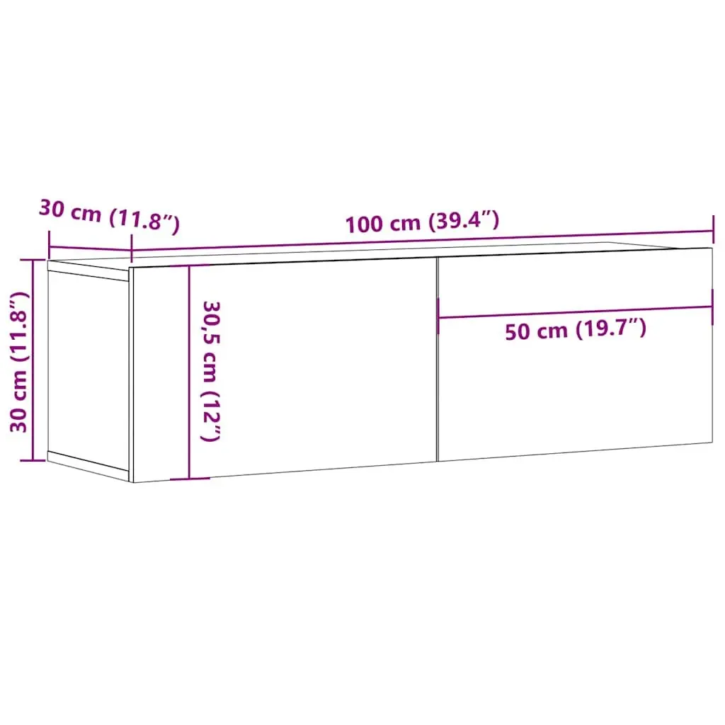 Grey Wall-Mounted Storage Unit with Drop-Down Doors for TV and Media 100x30x30 cm