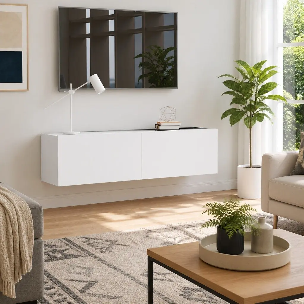 Wall-Mounted TV Cabinet for Living Room White 120x30x30 cm Storage Unit with Drop-Down Doors