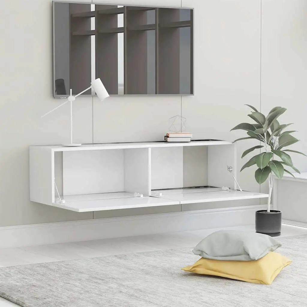 Wall-Mounted TV Cabinet for Living Room White 120x30x30 cm Storage Unit with Drop-Down Doors