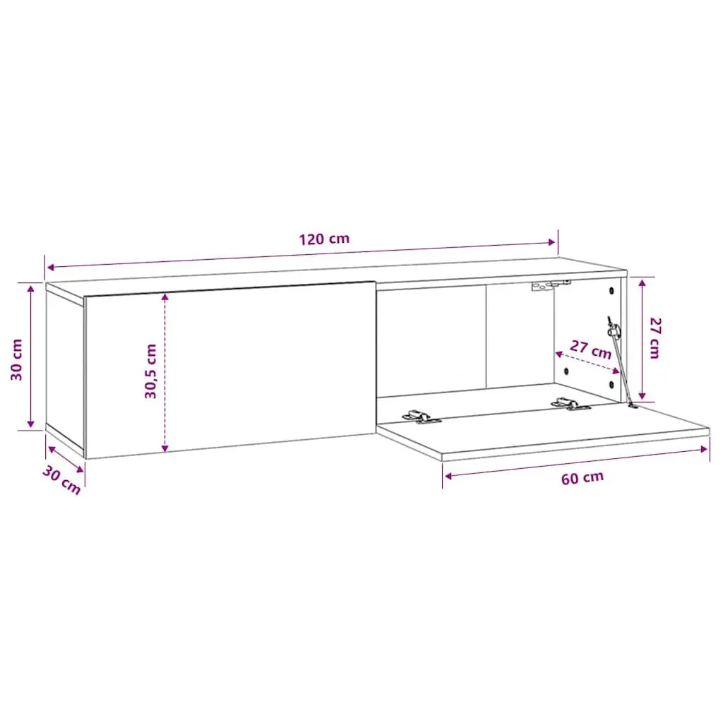 Wall-Mounted TV Cabinet for Living Room White 120x30x30 cm Storage Unit with Drop-Down Doors
