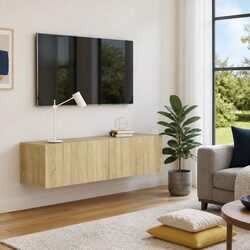 Wall-Mounted TV Cabinet Brown 120x30x30 cm Drop-Down Doors Storage Unit