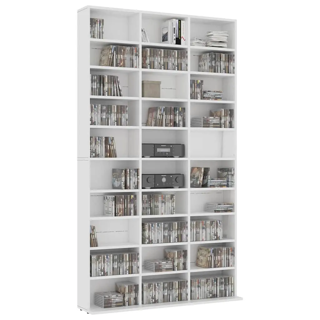 CD Cabinet White Media Storage Organizer 30 Compartments Living Room Display 102L x 23W x 1775H cm