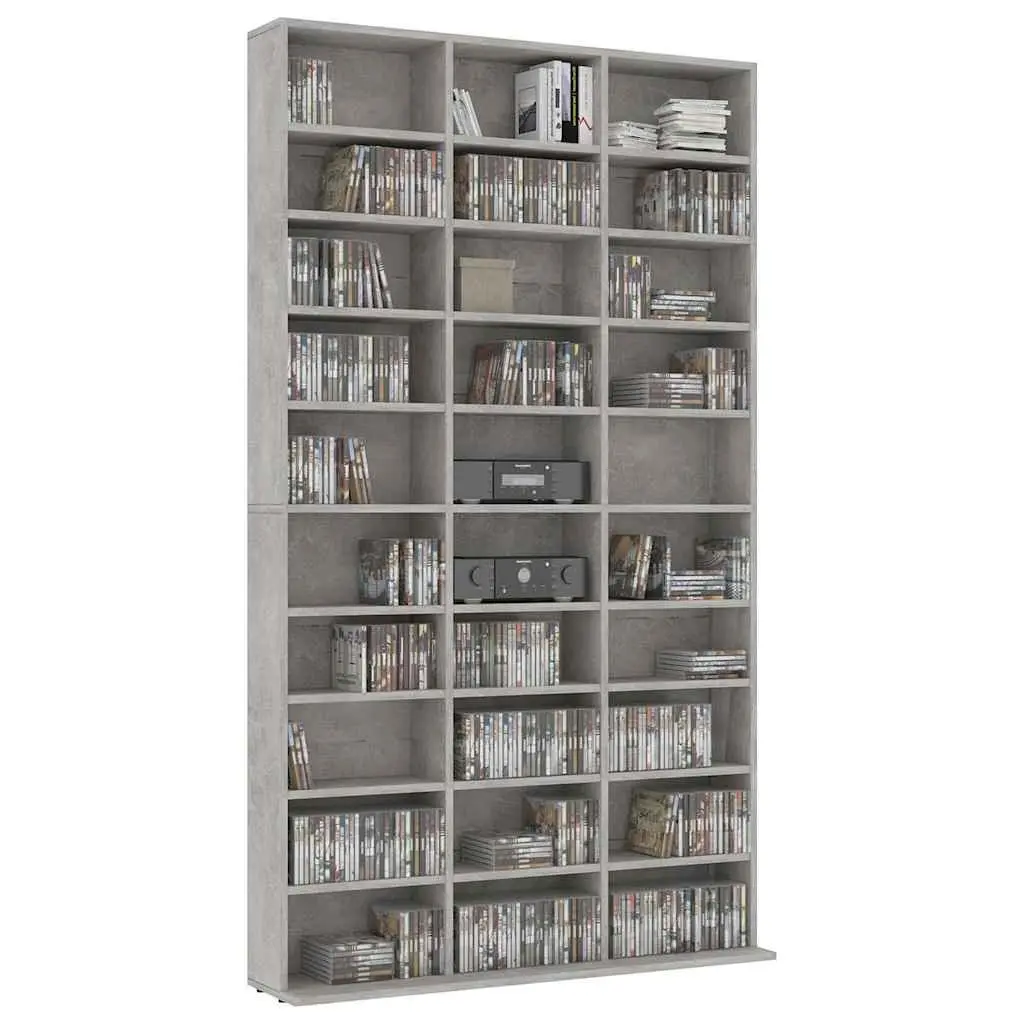 Media Storage Cabinet 30 Compartment Grey Engineered Wood for Living Room Bedroom Office