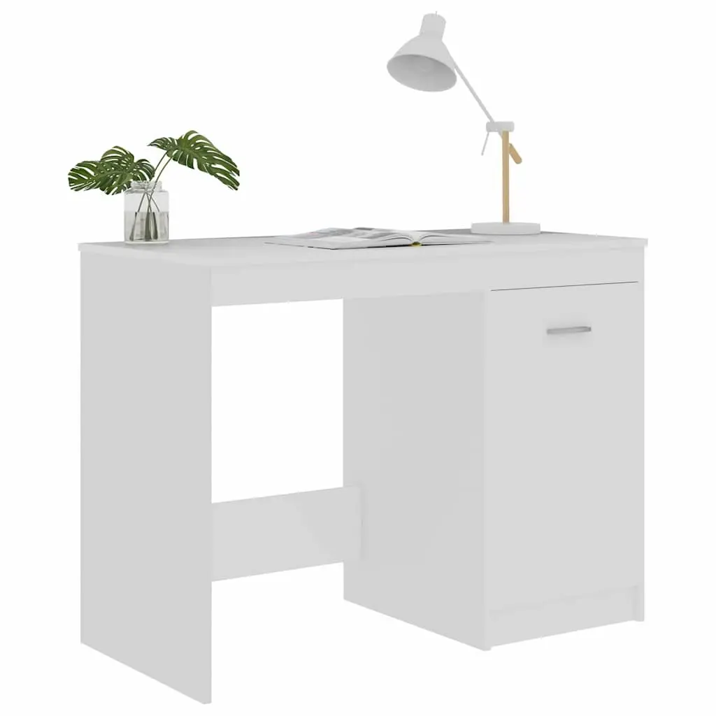 White Writing Desk for Home Office 100x50x76 cm with Integrated Storage Cabinet