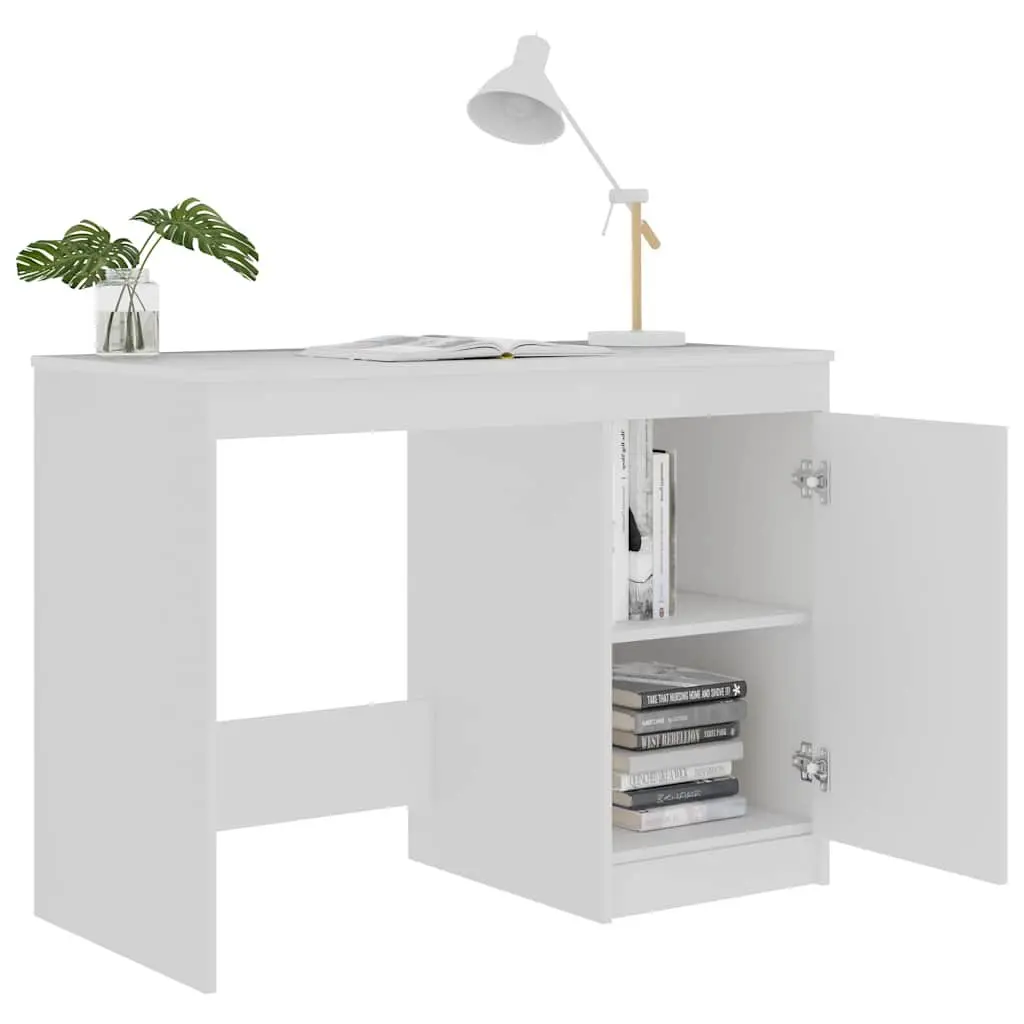 White Writing Desk for Home Office 100x50x76 cm with Integrated Storage Cabinet