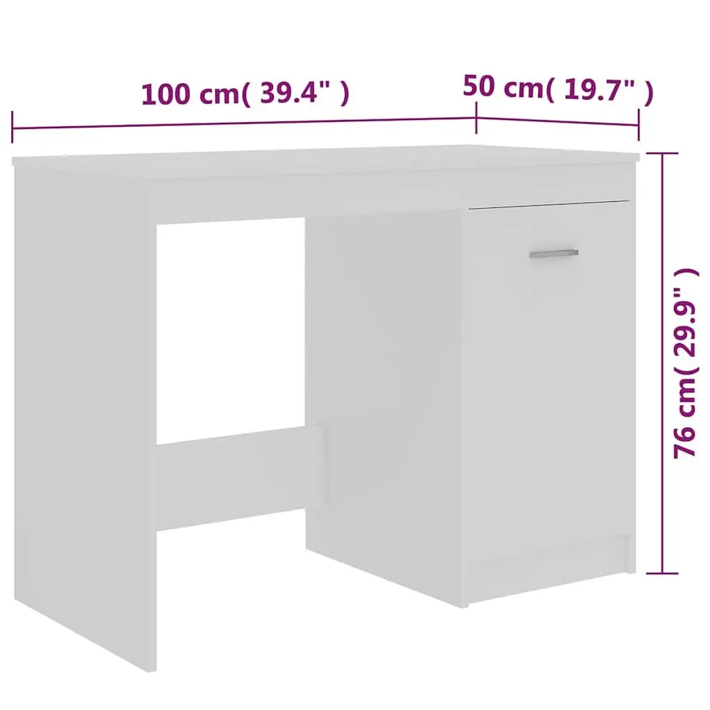 White Writing Desk for Home Office 100x50x76 cm with Integrated Storage Cabinet