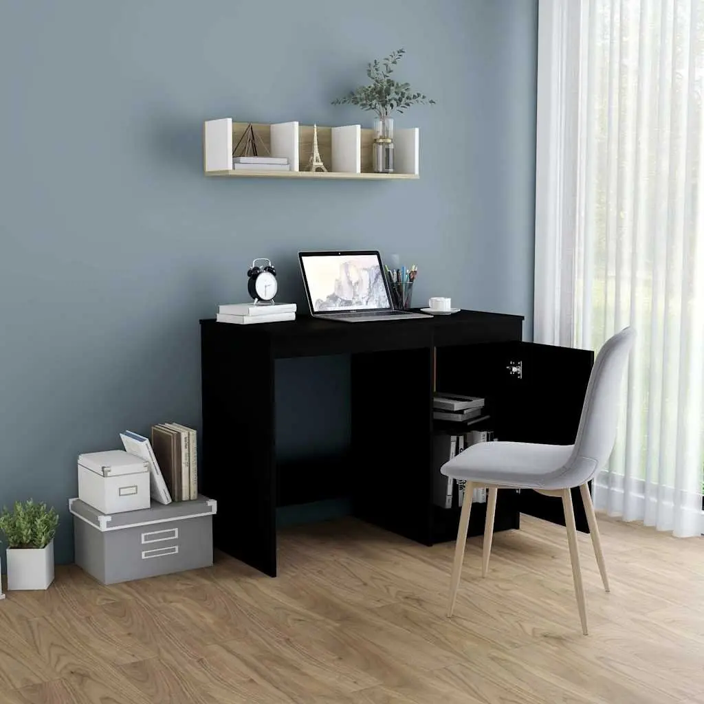 Black Office Desk with Storage Cabinet