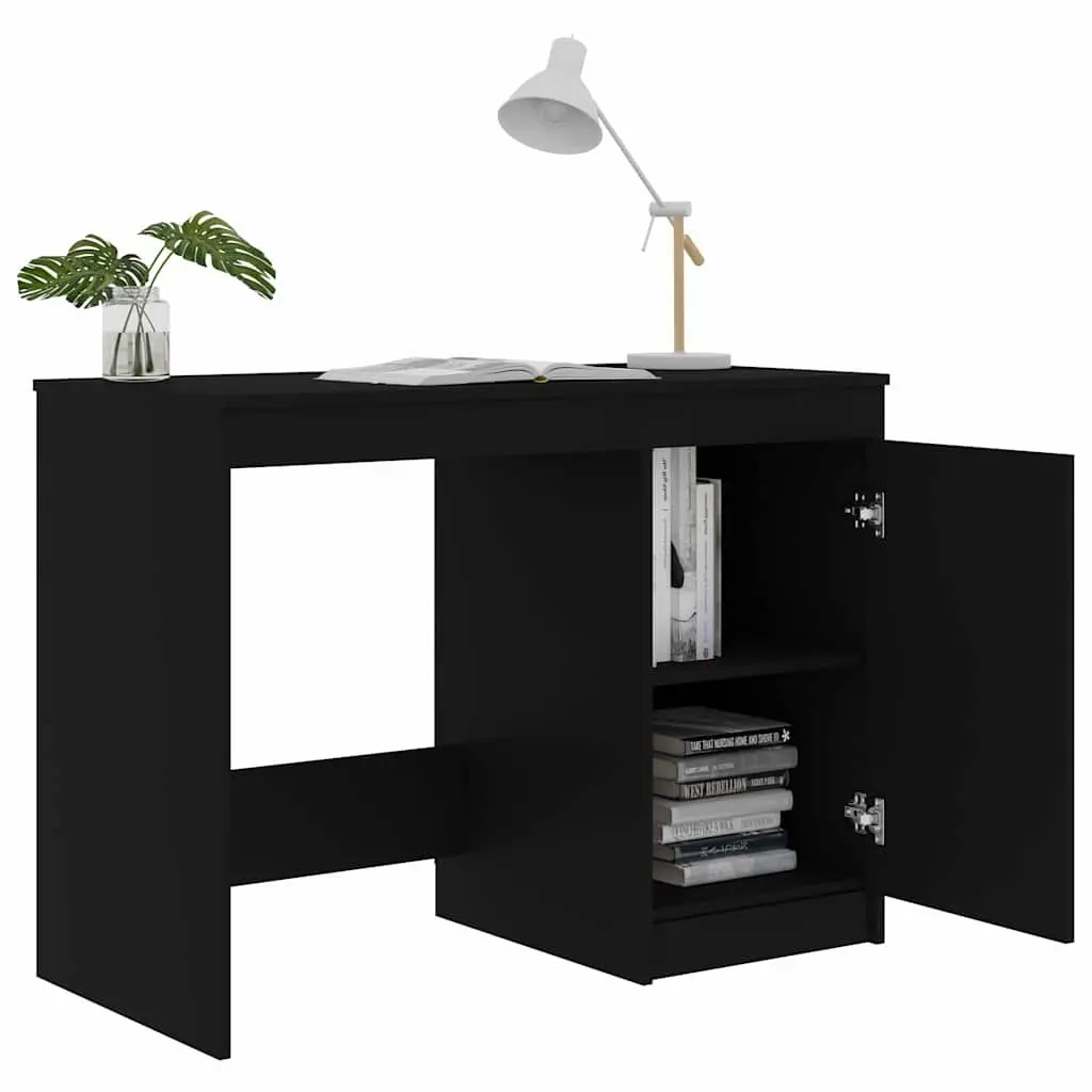 Black Office Desk with Storage Cabinet