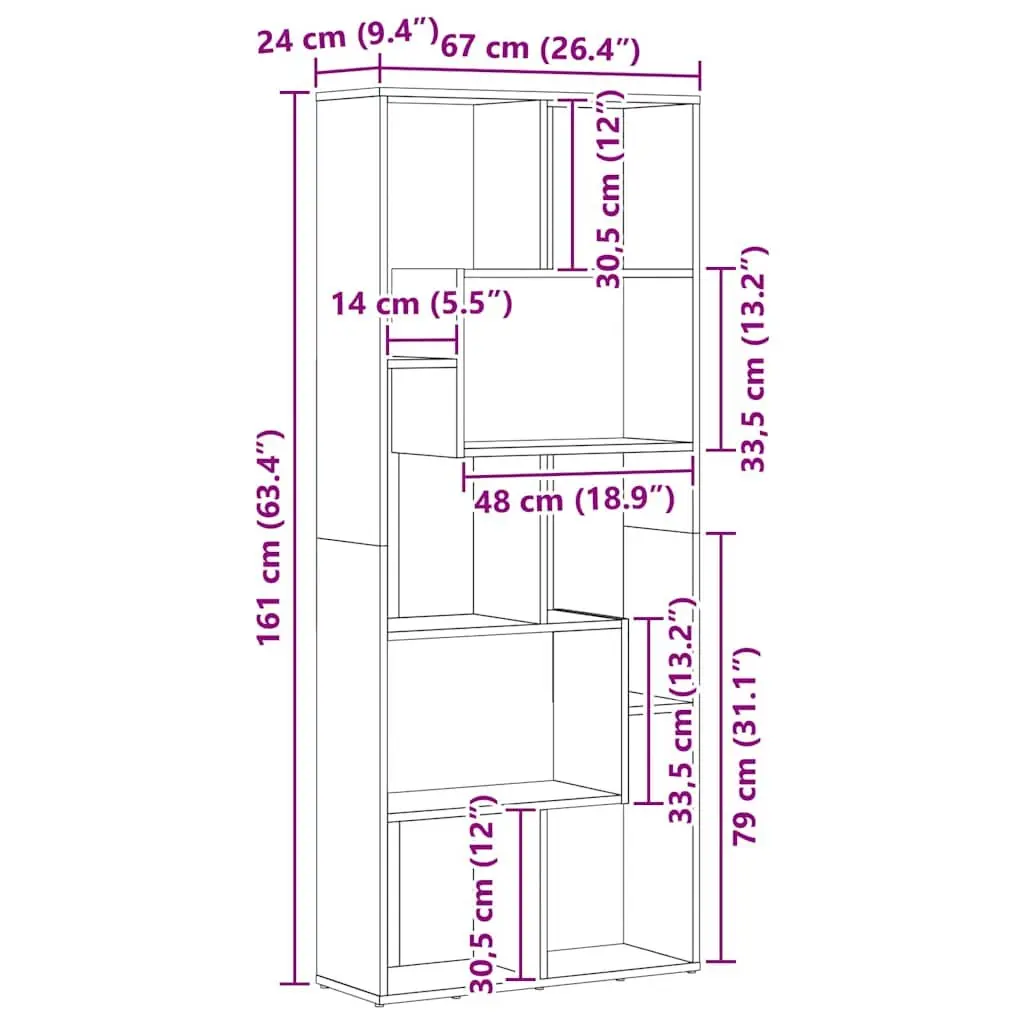 Book Cabinet Storage Unit for Living Room and Home Library 67x24x161 cm