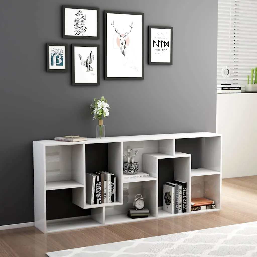 Book Cabinet Storage Shelving Unit for Home 67x24x161cm High Gloss White Engineered Wood