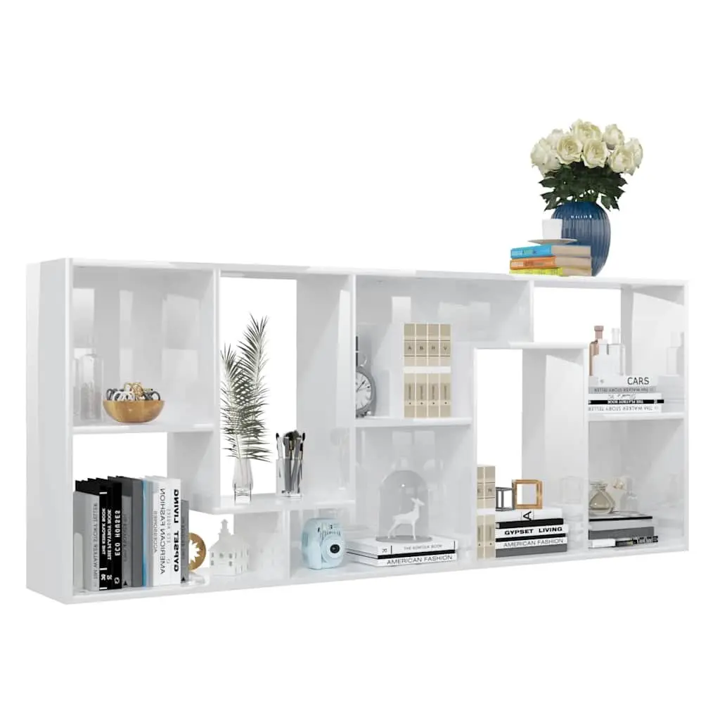 Book Cabinet Storage Shelving Unit for Home 67x24x161cm High Gloss White Engineered Wood